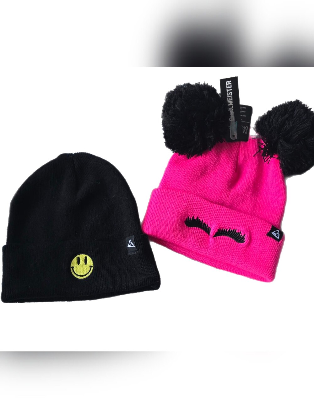 Brand New Chillmeister Beanie Set – Pink Pom & Black Smiley